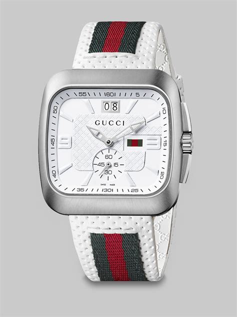 striped gucci watch white leather|Gucci men's watches clearance sale.